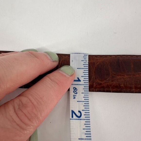 Vintage MCM Women's Crocodile Embossed Leather Silver Buckle Waist Belt Brown - Picture 7 of 16